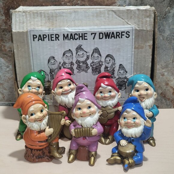 Vintage Papier Mache Musical 7 Dwarfs Japan - Picture 2 of 16